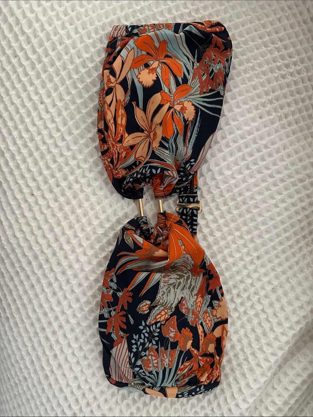 Tory Burch Floral Bikini Top in Navy and Orange
